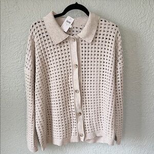 J. Jill Open-Knit Beige Button-Up Cardigan